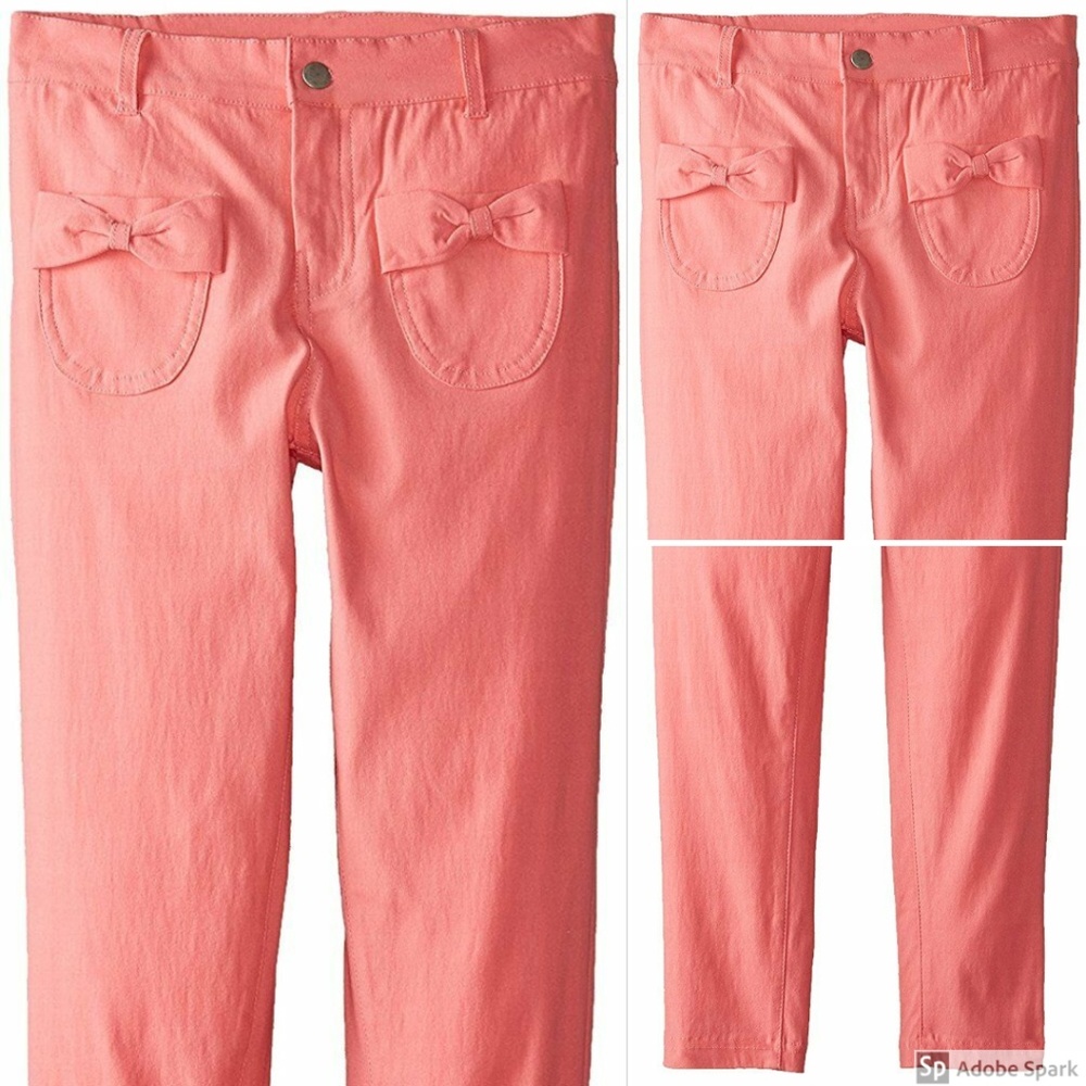 Dreamstar Twill Pants Girl Coral Bow Pkt Stretch 6